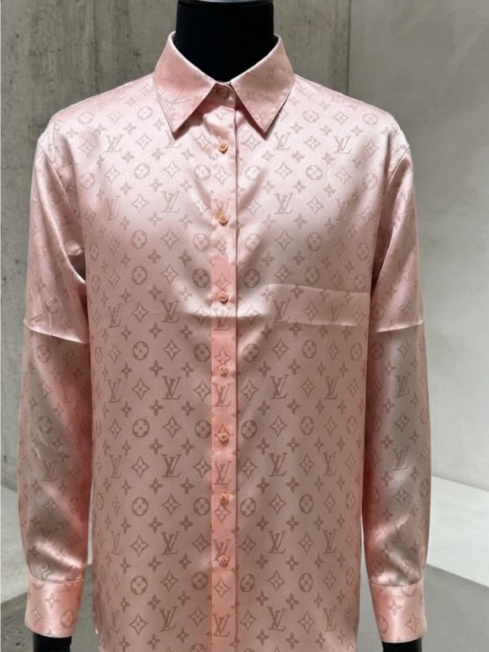 Brand New Fashion  Pale Pink Monogram Satin Button-Up Shirt